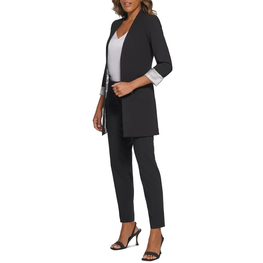 Calvin Klein Women's Blazer Open Front Roll Sleeve Collarless Size 12 Black - Picture 3 of 11